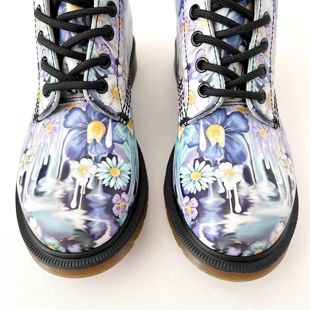 DR. MARTENS | Pascal Paint Slick Backhand Purple White Floral Drip Boots US 7 - Picture 6 of 13